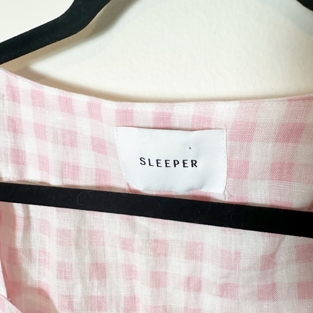 Sleeper Marquise Midi Dress Linen Pink Vichy Pink White Gingham Lace Up Medium - Picture 6 of 9